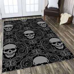Black Skull Horror Home Living Room Rugs Entrance Carpet Door Mat Non-Slip Universal Hallway Bedroom Bathroom Kitchen Floor Mat