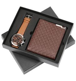 Mens Wallet Card Case Gift Set 2 In 1 PU Watch Set Birthday Christmas Holiday Wallets7678076