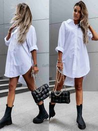 Women's Blouses Shirts Elegant Womens White Blouse Casual Top Spring/Summer 2023 Simple Loose Fit Long Sleeve V-Neck Button Long Shirt S-XXL 240411