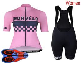 Morvelo team Womens Cycling Short Sleeve Jersey Bib Shorts Set MTB Bike Outfits Racing Bicycle Uniform Summer Breathable Sports Ki9930605