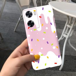 For Oppo A96 4G Cases 6.59 inch Liquid Silicone Matte Candy Phone Cases Cover Oppo A96 5G CPH2333 A 96 Flower Girl Bear Painting