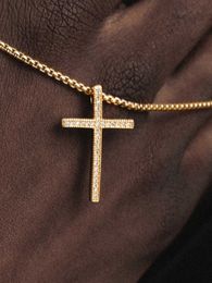 ICE BLING American Style Diamond Set Small Cross Necklace Mens Zircon Full Diamond Pendant Collar Chain Gold Female