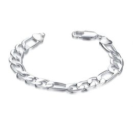 925 Silver Charm Chain Bracelet men 10MM 8 inches long Figaro chain 10pcs lot21619265749148