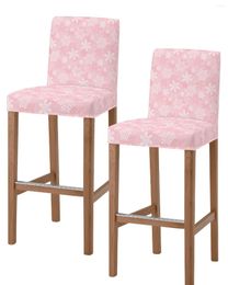 Chair Covers Christmas White Snowflake Pink Background High Back 2pcs Kitchen Elastic Bar Stool Slipcover Dining Room Seat Cases