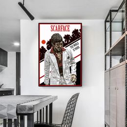 Vintage Scarface Tony Montana Movie Posters Canvas Painting Classic Film Wall Art Picture for Living Room Home Decor Cuadros