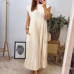 Designer Dressfor Women Partydress Spring And Summer New Fashion Round Neck Sleeveless Pleated Daily Casual Dresses Solid Color