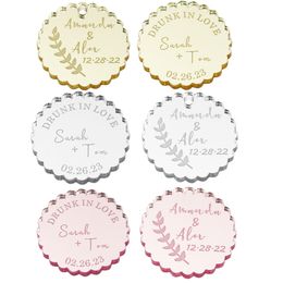 Personalized Acrylic Mirror Gift Tags Engraved Wedding NameTags Cake Charms Baptism Baby Name Tags For Wedding Chocolate Favor