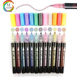 Outline Markers Self-Outline Metallic Markers, 24/12 Colours Shimmer Markers Double Line Outline Pens for Art, Drawing, Painting