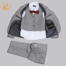 Trousers Spring Autumn Formal Boys Suits for Weddings Children Party Costume 3pcs Blue Blazer Vest Pants Wholesale Clothing Grey