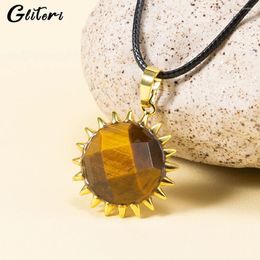 Pendant Necklaces GEITERI Fashion Crystal Sun For Women Men Gold Colour Natural Tiger's Eye Stone Choker Jewellery Birthday Gifts