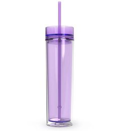 16oz Skinny Acrylic Tumbler with Lid and Straw 480ml Double Wall Clear Plastic Cup BPA 16oz straight water bottle Acrylic tra8004939