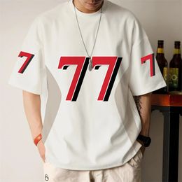 Basit Erkek T-Shirt 77 Baskılı Kısa Kollu T-Shirt Erkekler Yaz Günlük Günlük Top Gevşek Nefes alabilen Tees Man Giyim 240401