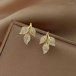 Stud Earrings Huitan Chic Leaves Gold Color Modern Fashion Temperament Accessories For Women Daily Wear Party Versatile Jewelry