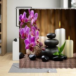 Shower Curtains Zen Curtain Purple Butterfly Orchids Bathroom Decor Green Bamboo Stone With Hooks Polyester Fabric Washable