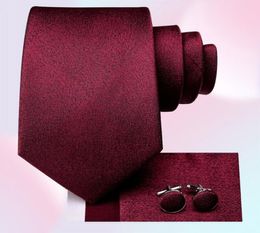 Bow Ties Business Burgundy Red Solid Silk Wedding Tie For Men Handky Cufflink Mens Necktie Fashion Designer Party Drop HiTie7575270