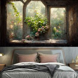 floral Tapestries Vintage garden window sill tapestry wall art decoration background cloth room aesthetic home R0411