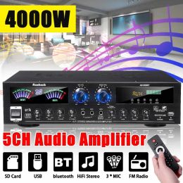 Amplifiers SUNBUCK AV555BT 4000W 5CH Home Theater Amplifier 12V bluetooth Home Power Amplifier Audio Stereo amplificador FM USB SD 3Mic