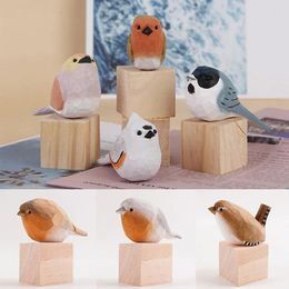 Decorative Figurines Wooden Nordic Style Little Fat Bird Handmade Robin Mountain Blue Painting Wood Carving Animals Crafts Children Gifts