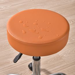 Pu Leather Waterproof Round Chair Cover Dustproof Bar Stool Cover Dining Chair Cover Elastic Home Restaurant Chair Protector