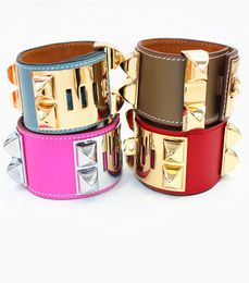 Top Quality Punk Bracelets Wide Smooth Genuine Leather Bracelets Bangles For Women Men H Bracelet Statement Jewelry YX0206614777