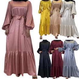 Ethnic Clothing Islamic Muslim Women Satin Long Dress Middle East Dubai Caftan Maxi Robe Malaysia Party Gown Casual Vestido Ramadan Eid