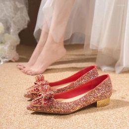 Dress Shoes SLTNX 2024 Shallow Mouth French Pointy Women's Wedding Bride High Heel Chunky Heels Rhinestone Decoration