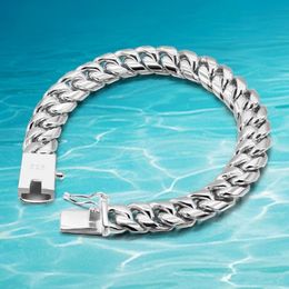 Link Chain Men Braided Horsewhip Bracelet 925 Silver Solid Link Bracelets Sterling Jewellery Wide 10MM222t
