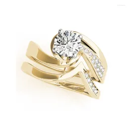 Cluster Rings 14K Yellow Gold Fancy Shape Ring Sets 1 Ct Round Moissanite Jewellery Engagement Wedding For Women