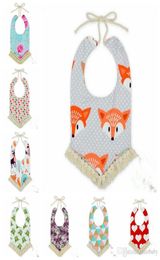Baby Bibs INS Tassel Floral Fox Burp Cloths Infant Toddler Cotton Cartoon Bandana Baby Animal Printed Saliva Towels Triangle Head 9431029