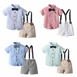 Bow Tie Baby Kids Clothing Sets Shirts Shorts Striped Cardigan Boys Toddlers Short Sleeved tshirts Strap Pants Suits Summer Youth Children Clothes siz s6la#