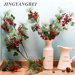 Decorative Flowers 62cm Pine Branch Snowflake PE Berry Red Fruit Berries Artificial Foam Cherry Home Party Christmas Tree Wreath Decoration