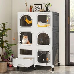 Cat Carriers Transparent Home Indoor Cages Multi-storey C Villa Litter One Super Large Space Cage House With Pulley Product