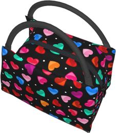 Red Heart Pattern Valentine's Day Lunch Bag Portable Reusable Insulated Lunch Box for Women Men Tote Bag for Work Travel Picnic