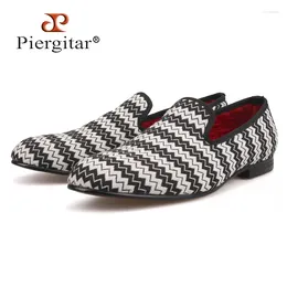 Casual Shoes Piergitar Summer Style Wave Stripe Handmade Men British Smoking Slippers Men's Flats
