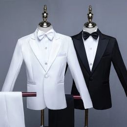 Trousers Formal Children's Dress Suits Set Big Boys Piano Show Host Party Wedding Costume Kids Tuxedo Pants Bowtie Girdle 4pcs Outfits