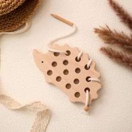 Montessori Baby Educational Toys Threading Hedgehog Beech Children's Teether Creative Threading Board for Children Baby Gifts