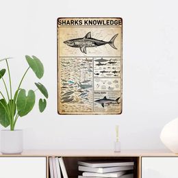 Sharks Knowledge Retro Metal Sign Vintage Sharks Signs Wall Decor Funny Chart Knowledge Tin Signs School Popular Science