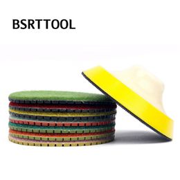 BSRTTOOL 7Pcs/Set 4 Inch Flexible Wet Diamond Polishing Pad And 1 Piece Sponge Backer Pad For Granite Marble Stone Sanding Disc