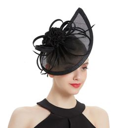 Wedding Hat Women Ladies Church Fascinator Sinamay For Millinery Cap Party Night Event Chapeau Hair Clip Mariage Femme 240401