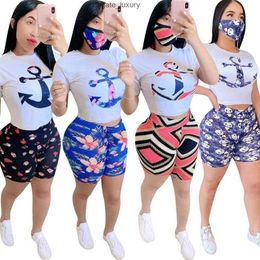 Designer Women Tracksuits Two Piece Set Fashion Casual Printed Short Sleeved Top Pencil Shorts Suits Ladies Leisure Sportswear