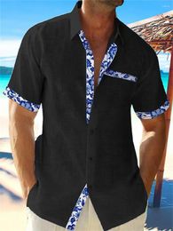 Men's Casual Shirts Black Linen Shirt Fashion Hawaiian Solid Colour Beach Short Sleeve Plus Size Coat 7 Summer S-5XL 2024