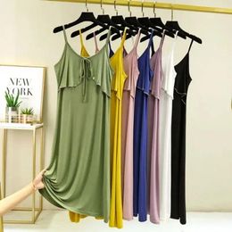 Casual Dresses Modal Solid V-Neck Loose Sleeveless Vest Pullover Women's Dress Korean Fashion Knee-Length For Women 2024 Spring