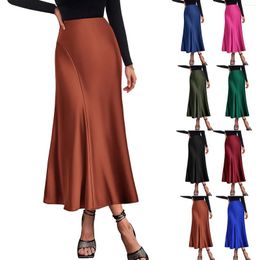 Skirts For Women Korean Fashion Clothing Silk Satin Solid High-Waisted Skirt All-Match Loose Elegant Women'S