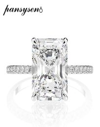 PANSYSEN Real 925 Sterling Silver Emerald Cut Created Moissanite Diamond Wedding Rings for Women Luxury Proposal Engagement Ring C6322173