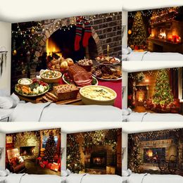 Tapestries Customizable Merry Christmas Tree Fireplace Decoration Printed Pattern Tapestry Home Living Room Bedroom Wall