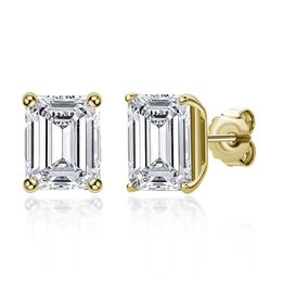 KNOBSPIN D VVS1 Emerald Cut Moissanite Earring s925 Sterling Sliver Plated with 18k White Gold Earrings for Women Fine Jewellery
