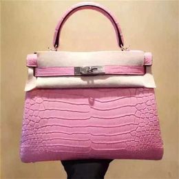 Designer Handbag Crocodile Leather 7A Quality Genuine Handswen 25cm TOTES real matte brand bag PINK Colour wax line stitching POPULAR DESIGN FAST DELIVER9QCV
