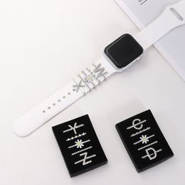 For Apple Watch Band Diamond Letter Ornament Metal Charms Decorative Ring Creative Brooch Smart Watch Silicone Strap Accessories