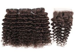 Kisshair Colour 2 Darkest Brown Water Wave Bundles With 4x4 Lace Closure Virgin Indian Human Hair Extensions Double Wefts3299354