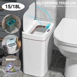 Waste Bins 15/18L Smart Sensor Trash Can arbae Bucket Waterproof Touchless Automatic Trash Bin Wastebasket for Kitchen Toilet Bedroom L49